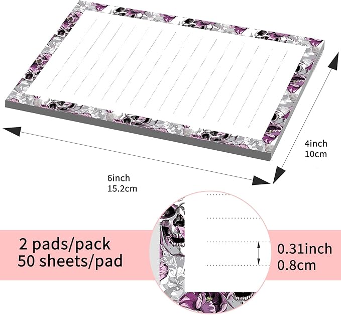 SXboxing Sticky Notes 4X6 Inches, 2 Pack Large Cute Self-Stick Pads, Bright Funny Memo Pads Easy to Stick for Home, Office Luxury Flower Skulls