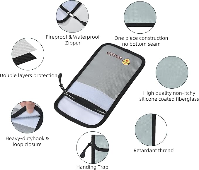 2 Pack Small Fireproof Bag(5.2 x 8 inches), Fireproof Wallet Pouch, Non-itchy Waterproof Cash Bag for Cash, Valuables, Passport, Currency & Keys