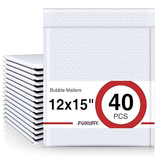 Fuxury Bubble Mailers 12x15" White Padded Envelopes 40 Pack Large Bubble Mailer Strong Adhesion Padded Mailer,Self-Seal Envelope for Mailing Small Business,Magazine,Clothing