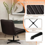 PUKAMI Criss Cross Legged Office Chair,Armless Office Desk Chair No Wheels,PU Leather Modern Swivel Vanity Chair,Height Adjustable Wide Seat Mid Back Computer Task Chair for Home Office, Brown