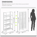 4NM No Assembly Folding Bookshelf Storage Shelves 4 Tiers Vintage Bookcase Standing Racks Study Organizer Home Office (All White)