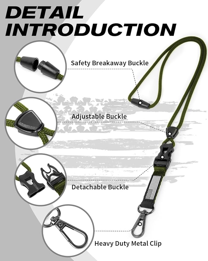 LIUGX Badge Holder with Heavy Duty Breakaway Lanyard, Carbon Fiber-Texture, Durable ID Card Holder (Holds 6 Cards) with Quick Release Detachable Buckle, Metal Clip, American Flag