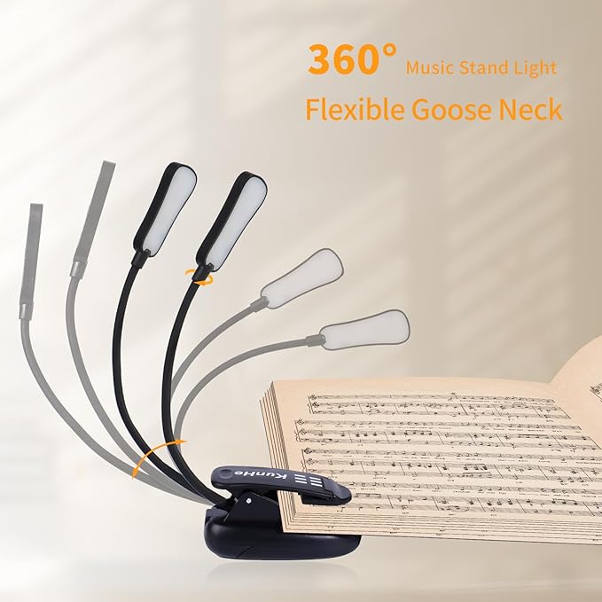 KunHe 5 Pack Music lamp Reading Clip lamp USB-C and AAA Battery Power Supply (Included) Three Color temperatures Suitable for Band Users Reading Enthusiasts
