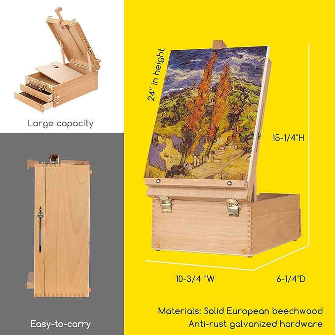 MEEDEN Acrylic Painting Set with Easel: 44 Pcs Art Supplies Painting Kit with Tabletop Box Easel for Adults - 24 Acrylic Paints, Paintbrushes, Canvas, Palettes & Accessories