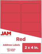 JAM PAPER Shipping Address Labels - Standard Mailing - 2 x 4 - Red - 120/Pack