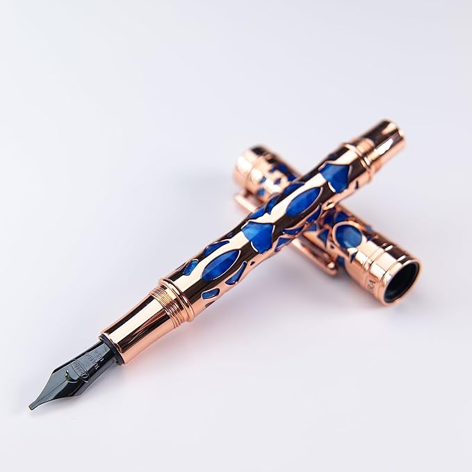 Conklin Endura Deco Crest Fountain Pen in Blue, Stub Nib, Premium Writing Instrument