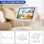 BESIGN BS01 Book Stand for Reading, Adjustable Book Holder, Ergonomic Laptop Stand with Elastic Page Clips for Music Scores, Recipe, Tablet, Laptop (White)