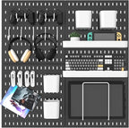 MULSAME Pegboard Combination Kit, 25.2" x 25.2" Wall Mounted Storage Set with 4 Pegboards & 20 Accessories Hanging, Peg Boards Organizer