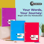 Rosmonde 5 Subject Notebook Wide Ruled, 6 Pack, 300 Pages (150 Sheets), 8 x 10-1/2", 5 Subject Spiral Notebook with Dividers, Thick Paper Fights Ink Bleed, 3 Hole Punched, Spiral Notebooks for School