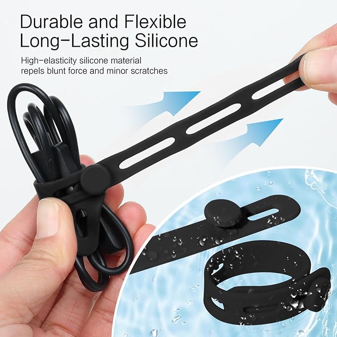Donruby 24Pcs Silicone Cable Ties - Reusable & Washable with Locking Buckles, Adjustable Fastening Cable Management Straps, Multi-Purpose High Elasticity Cord Organizer (Black & White)