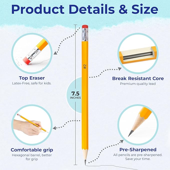 Rosmonde Pencils Bulk, 600 Pack, Pre Sharpened #2, Bulk Yellow Pencils, Easy Hold Grip With Earsers On Top, #2 HB Sharpened, Bulk Supplies for School Districts Classrooms & Colleges