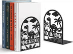 Personalized Name Book Ends Metal, Heavy Duty Bookends for Shelves Decorative, Dinosaur Non-Slip Book Stopper, Home Office Desk Modern Bookshelf Decor, Customized Gifts Color06