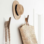 FCOWK Wood Wall Hooks 4 Pack Coat Hooks Wall Mount Walnut Wooden Hooks for Hanging Hat, Bag, Backpack, Rustic Coat Hooks for Wall, Wood Towel Hooks for Bathrooms and Entryway Hooks (Walnut, Light)