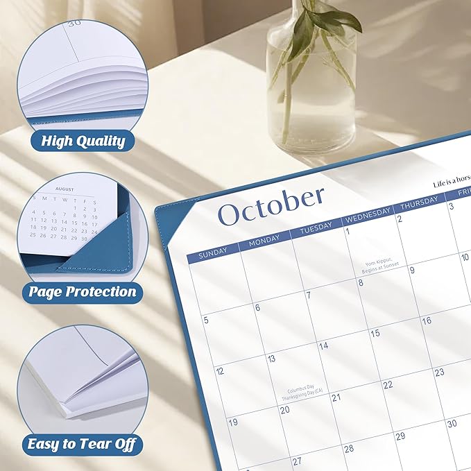 Gannyfer Desk Calendar 2026 with Desktop Mat, Simplified Large 22" x 17" Desktop Pad Calendar, 18 Month Desk Calendar 2026-2027, Use Now to Feb 2027, Office Supplies Perfect for Home School and Office - Blue