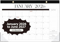 Desk Calendar 2026, Monthly Desktop Large Calendar (Jan 2026 - Jun 2027) 17" x 12" Desk Wall Planner for Family Teacher School Office Supplies, Black-White