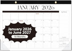 Desk Calendar 2026, Monthly Desktop Large Calendar (Jan 2026 - Jun 2027) 17" x 12" Desk Wall Planner for Family Teacher School Office Supplies, Black-White