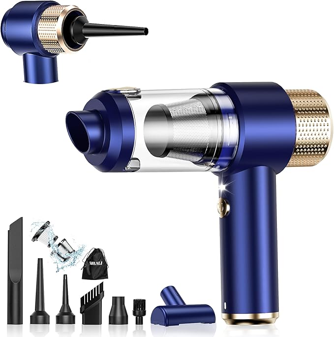 SHLNLI Mini Vacuum Cleaner, 15000PA Car Vacuum Cleaner Portable Cordless with LED Light, 4 in 1 Air Duster and Handheld Small Vacuum Rechargeable for Car, Home, Office, Pet（Blue）