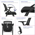 20 Pack Conference Room Chairs with Wheels and Paddle, Ergonomic Mesh Back and Arms for Home Office Desk Folding Chairs Black (10 Boxes)