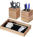 Kifmurase Wooden Desk Tray with 2 PCS Pen Holder, Wood Desk Drawer Organizer with Felt Lined, Aesthetic Organizer Tray& Pen Holder Office Home Desktop Accessories for Keys Pencils Watch Earbuds