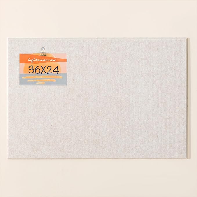 Lightomorrow Thickened Bulletin Board - 36 x 24 Inches, Decorative Felt Board Pin Board for Wall - 3' x 2' Foldable Photo Display Board with Self-Adhesive Tape, Includes 20 Push Pins - Oatmeal