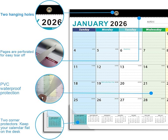 Desk Calendar 2026, With 3 sticker, 18 Month Wall Calendar Running to June 2027-17" x 12" Desktop/Wall Monthly Calendar for Homes, School & Office