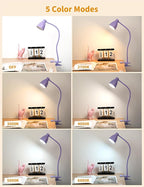 BOHON Desk Lamp with Clamp, 10W 38 LED Clip on Light, 5 Color 10 Brightness Auto Off Timer, Flexible Gooseneck Clip Lamp, Desk Lights for Office Home Bed Bedside Reading, Lilac Purple