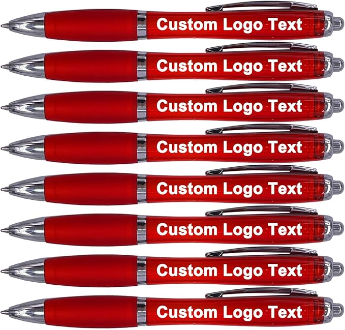 HEYZARDA Personalized Pens with Name Custom Text Logo Retractable Customized Ballpoint Pens for Church Office Business 100 Pcs, Red