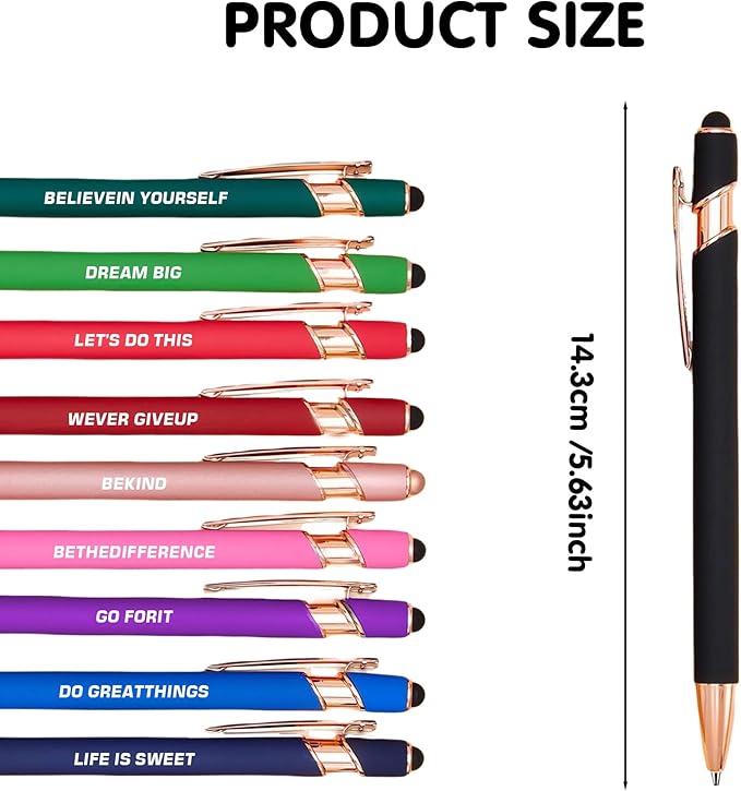 CRME 10pcs Funny Quotes Blue Ballpoint Pens Set 1mm Black Ink Pens for Writing Give Up Anxiety Motivate Oneself Unique and Unusual Gifts for Classmate,Brother,Friend Back-to-School Essentials