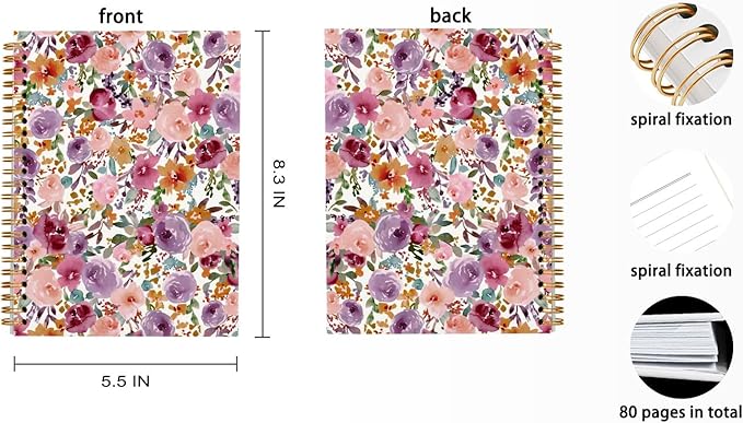JWVK Vintage Spring Flowers Spiral Notebook 5.5x8.3,Retro Floral Cottagecore Notebook Journal for Work Office School Student Teacher,Gift for Flower Lovers