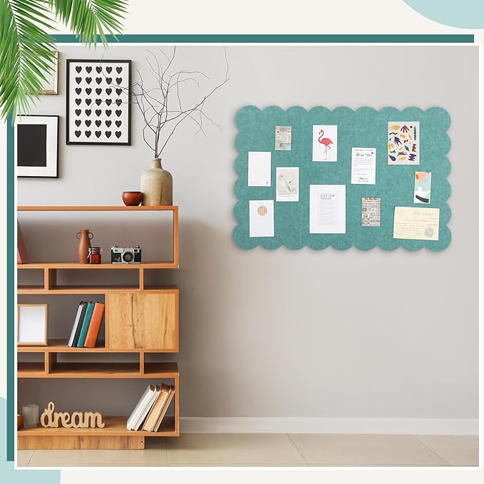 Mooliwe Scalloped Felt Bulletin Board 24 x 18 Inches Foldable Sage Green Pin Cork Board Alternative for Wall, 2' x 1.5' Trifold Picture Vision Self Adhesive Bulletin Decorative