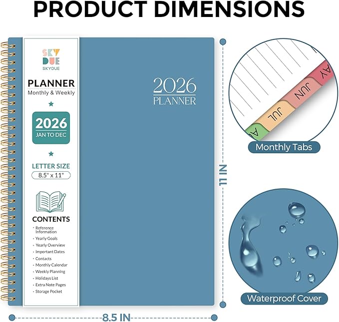 2026 Planner, 8.5" x 11" Weekly and Monthly Planner, January 2026 - December 2026, Agenda Planner with Monthly Tabs, Goal Setting & Time Management Organizer for Women & Men