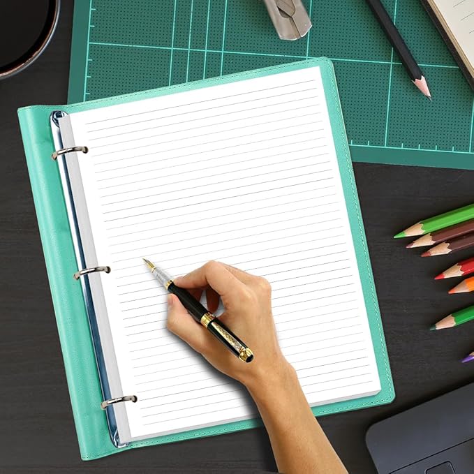 3-Hole Lined Refill Paper, Letter Size Punched Ruled Filler, 100 Sheets / 200 Pages, 100gsm White Paper, 8.5'' x 11''