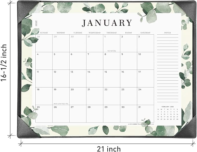 Cabbrix Desk Calendar 2026 with Desktop Mat, 21" x 16.5" Large Desk Calendar Covering January 2026 to December 2026, 12 Months Desktop Calendar for Home Office School Planning, Greenery