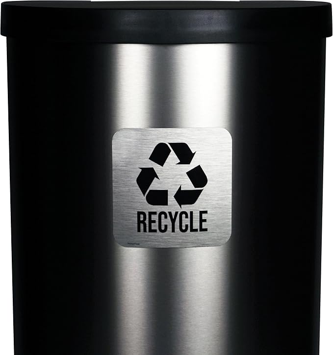 Recycle and Trash Magnets for Kitchen Trash Cans and Recycling Bins, Indoor Trash and Recycle Magnet Combo for Garbage Can Logo Symbol, 2 Magnetic Sticker Adhesives, 5.5 Inch Square, Outdoor Waste Bin