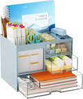 Marbrasse Desk Organizer with 3 Drawer, Multi-Functional Pencil Pen Holder for Desk, Desktop Organizer Storage for Office Home Art Supplies (Blue)