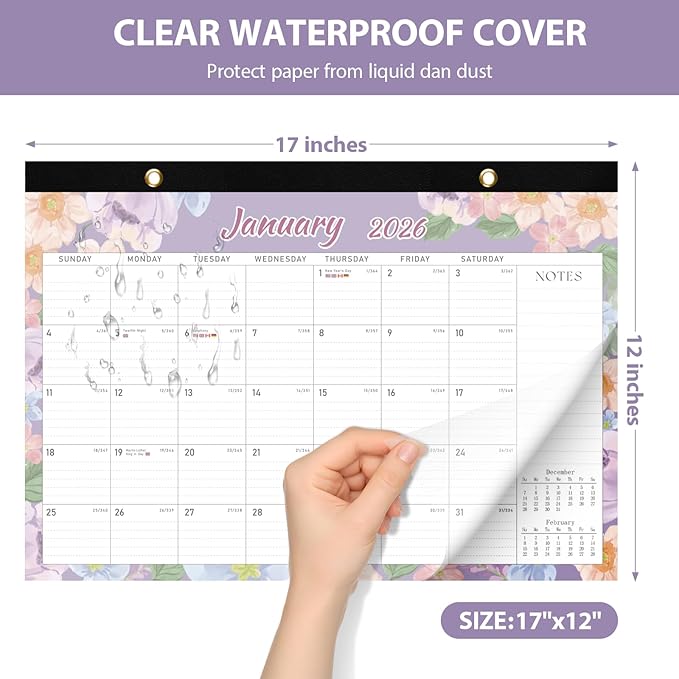 2026 Desk Calendar, Large Desktop/Wall Monthly Calendar (Jan. 2026 - Jun. 2027) 17'' x 12'' School Year Desk Planner for Teacher Family School Office Supplies