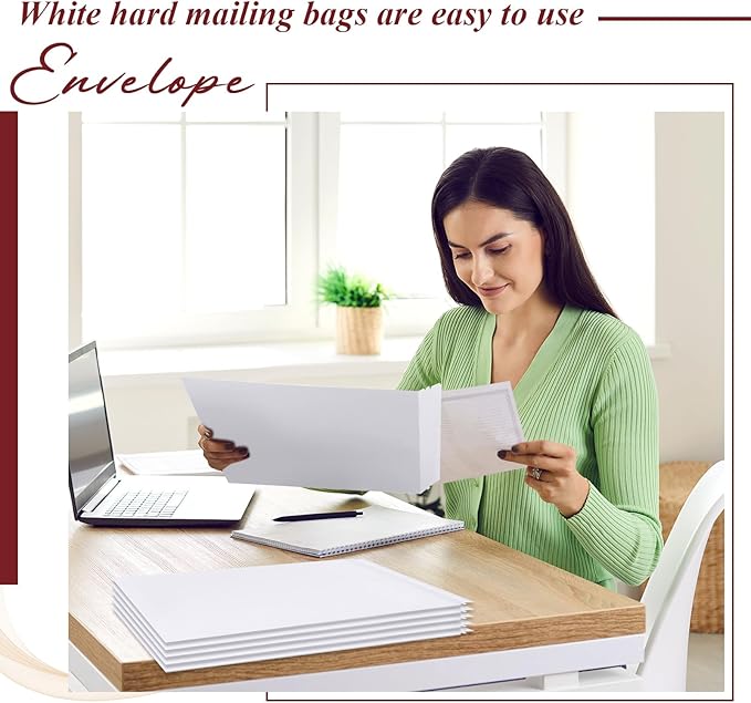 ReliThick 50 Pcs 13 x 17.75 Inch Large Rigid Mailer Self Photo Document Mailers Adhesive Stay Flat White Cardboard Envelopes White Kraft Envelopes for Art Prints Cd Photos Document