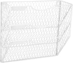 EASEPRES Mail Organizer Wall Mount Hanging File Holder Storage, Metal Chicken Wire Magazine Rack 3 Tier, White