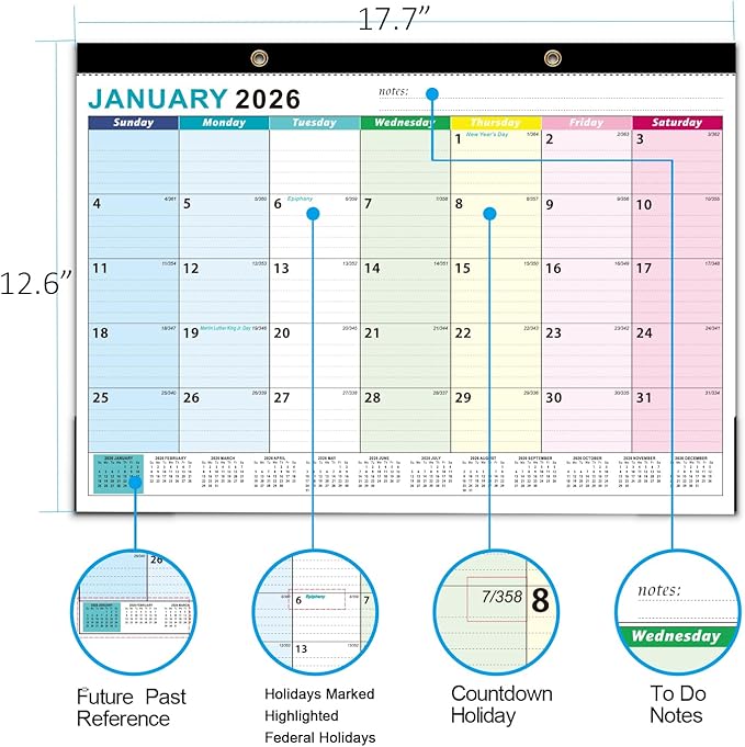 Desk Calendar 2026, With 3 sticker, 18 Month Wall Calendar Running to June 2027-17" x 12" Desktop/Wall Monthly Calendar for Homes, School & Office