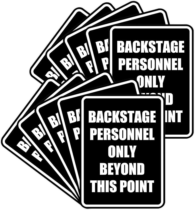 Portrait Round Backstage Personnel Only Beyond This Point Door or Wall Sign Easy Installation | Music | Concert | Festivals Sign (Black) - Medium (10 Pack)