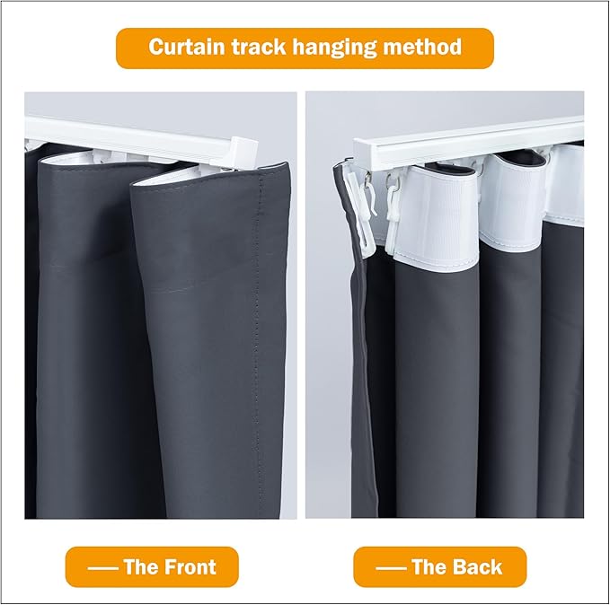 hoeflife Room Divider Curtains Blackout Floor to Ceiling Curtain with Hook Wall Mount Sliding Door Curtains Ceiling Mount Extra Wide Curtain Wall Divider for Room Separation (Grey, W100 x H120 Inch)