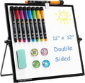 Small Magnetic Dry Erase Whiteboard – Mini Desktop Portable Easel Dry Erase White Board for Students Double Side to Do List Dry Erase Board with Stand for Office, School, Home 12 x 12 inches