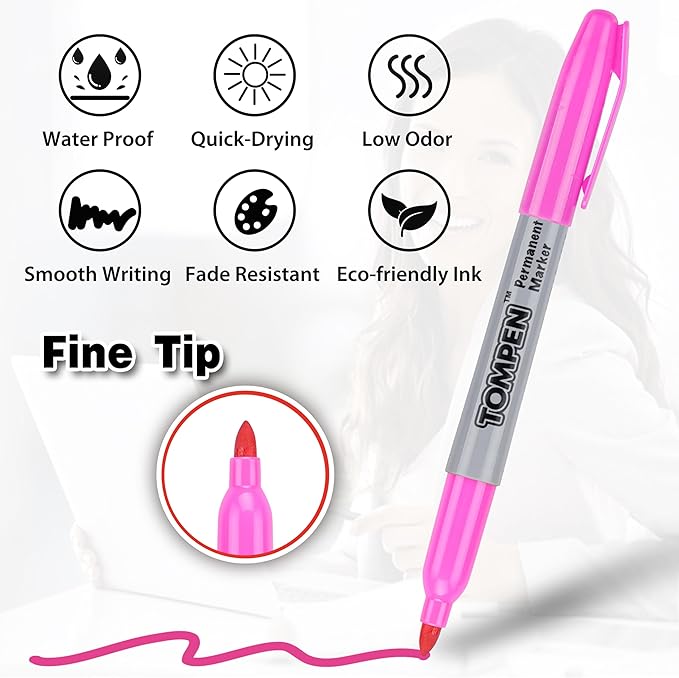 Tompen Permanent Markers,Fine Tip,160 Pack Bulk,16 Assorted Multicolor Colors,Waterproof Permanent Marker with Quick Drying on Valentine's Day card Wood,Plastic,Paper,Metal for Office School Classroom