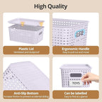 ZFTMRR Plastic Storage Basket with Lid, Stackable Small Box Bins for Organizing and Containers for Shelves Drawers Desktop Closet Playroom Pantry Classroom Office Home, 8 Pack 10.2"x7.2"x4.1" Lavender