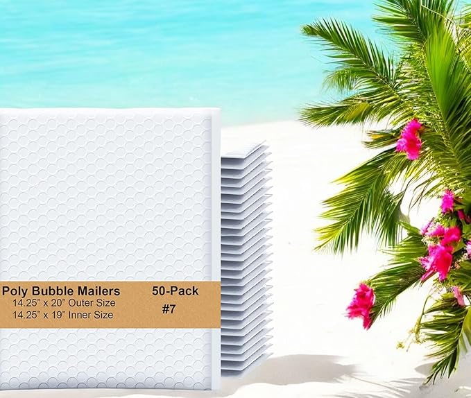 iMBAPrice 14.5x20 Inches White Color Polybubble Bag, 50-Pack Size #7 Self Seal Poly Bubble Mailers Padded Packing Envelopes (Total 50 Bags)