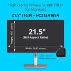 Kensington High Clarity Privacy Screen for 21.5 inch 16:9 Widescreen Monitor, Easy Installation Computer Privacy Filter for Desktop, 2H hardness Protection, Compatible with LG Samsung Dell, HC215A169A