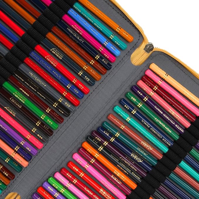 Vomgomfom Colored Pencil Case - Large Capacity 252 Slot Pencil Organizer with Zipper Closure, Twill Fabric Case for Watercolor Pens, Markers (Yellow Flower)