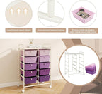 LDAILY 10 Drawer Rolling Cart, Storage Cart Organizer on Wheels, Drawer Cart with Metal Frame & Large Storage Capacity, Rolling Cart with Drawers for Living Room Classroom, Office