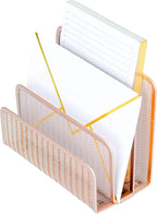 BLU MONACO Rose Gold Metal Mesh Letter Sorter | 3-Slot Vertical Mail Organizer for Desk, Office and Home | Compact Mail Holder for Envelopes, Documents and Files | Modern Desktop Organizer