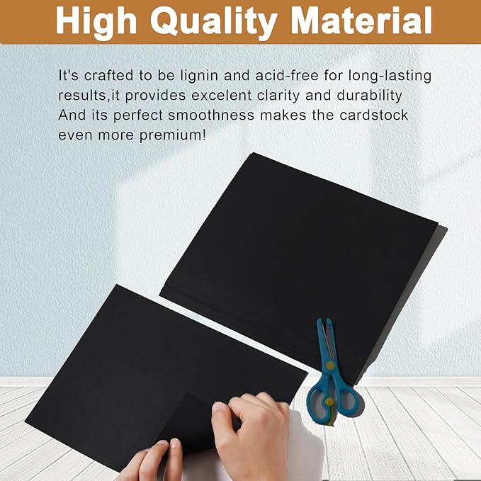 Silunkia 120 Sheets Black Cardstock 8.5 x 11 Printer Paper, 250gsm/92lb Heavyweight Black Paper Card Stock for DIY Cards, Thank You Cards, School Crafting, Wedding, Invitations